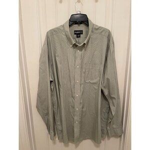 Eddie Bauer Mens XXL Long Sleeve Button-Down‎ Shirt Green Striped 100% Cotton